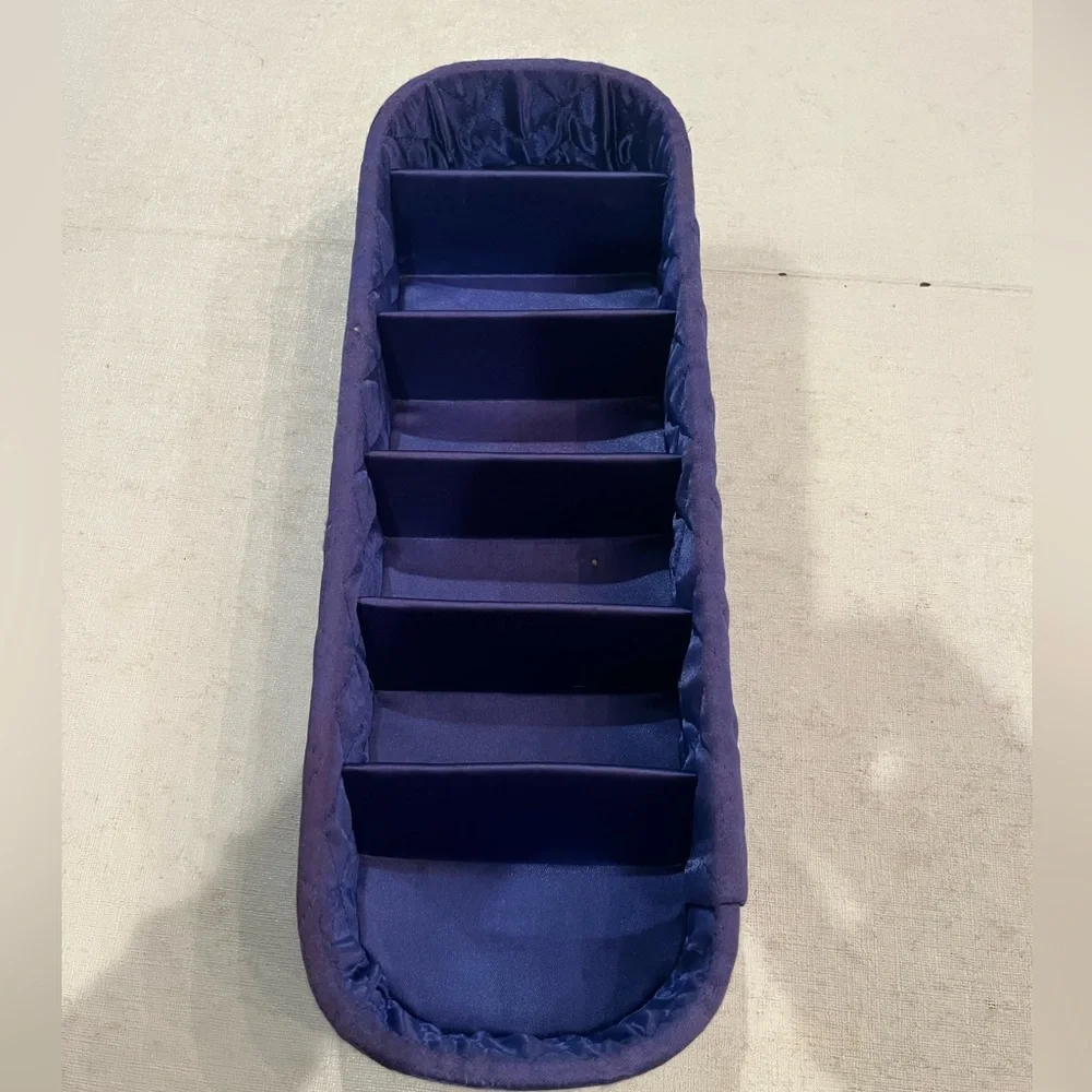 Vintage purpley-blue satin quilted drawer organizer. So retro!
